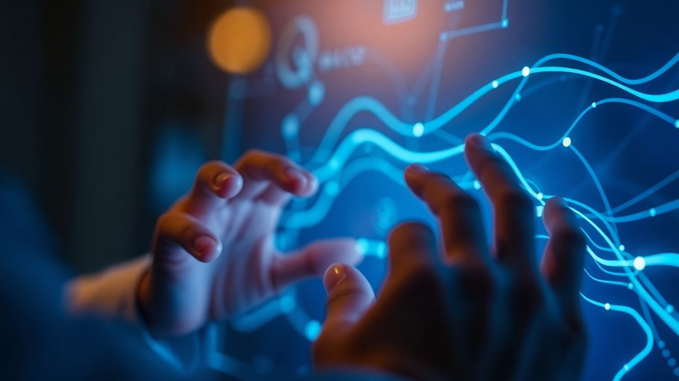 มือคนกำลังใช้หน้าจอสัมผัสเทคโนโลยีล้ำสมัย