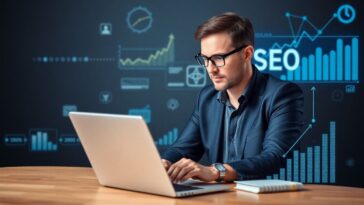 ผู้เชี่ยวชาญ SEO กำลังทำงานบนแล็ปท็อป